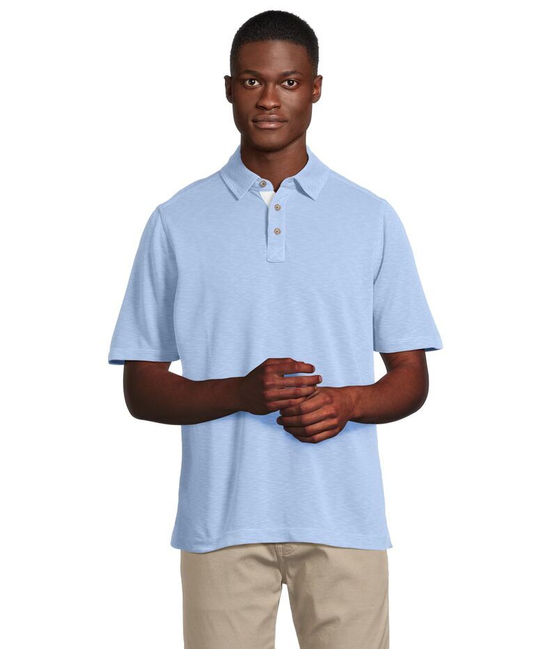ジョンストンアンドマーフィー メンズ トップス シャツ ヴィンテージ Johnston Murphy Vintage Slub Polo Light Blue ブルー