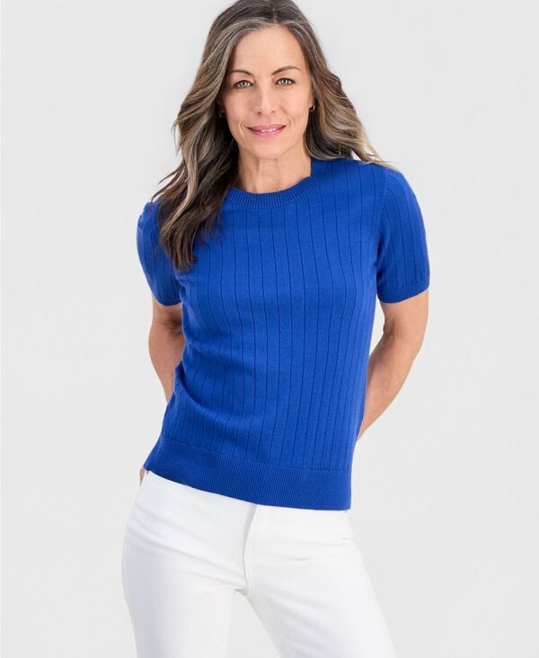 【送料無料】 スタイルアンドコー レディース ニット・セーター アウター Petite Fine Gauge Rib Crewneck Sweater Galaxy Blue