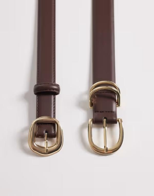 ピーシーズ レディース アクセサリー ベルト Pieces 2 pack goldtone buckle belt Coffee Quartz Gold Tone コーヒー