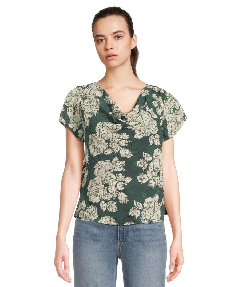 ヴィンスカムート レディース トップス シャツ キャップ ブラウス Vince Camuto Cap Sleeve Cowl Front Blouse Forest Night フォレスト