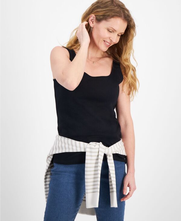 スタイルアンドコー レディース トップス シャツ コットン Style Co Womens Cotton SquareNeck Tank Top Exclusively at Macys Deep Black ブラック
