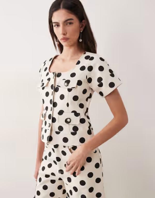 シスタージュン レディース トップス シャツ ドット柄 ドット デニム Sister Jane denim polka dot buttonup top part of a set IVORY アイボリー