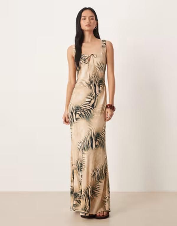 エイソス レディース トップス ワンピース プリント ミディ ASOS DESIGN scoop neck tie front midi dress in blurred tiger print Blurred Tiger Print アニマル