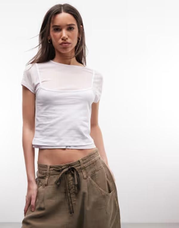 コルージョン レディース トップス Tシャツ COLLUSION short sleeve double layer white Tshirt WHITE ホワイト