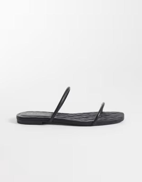 カルバンクライン レディース シューズ サンダル キルティング レザー ジーンズ Calvin Klein Jeans quilted leather square toe flat sandals Black ブラック