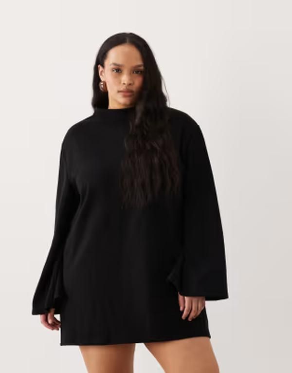 エイソス レディース トップス ワンピース ミニ ASOS Curve ASOS DESIGN Curve supersoft wide sleeve mini dress Black ブラック