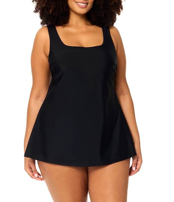 ライジンズ レディース トップス ワンピース プラスサイズ ノースリーブ Raisins Curve Plusize Triana Square Neck Sleeveless One Piece Swim Dress Black ブラック