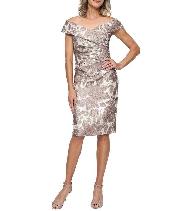 アレックスイブニングス レディース トップス ワンピース プリント Alex Evenings Off The Shoulder Printed Jacquardress Taupe トープ 43,420円