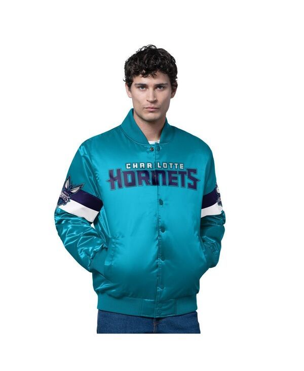 スターター メンズ アウター ジャケット・ブルゾン サテン Starter Mens Teal Charlotte Hornets Triple Option Varsity FullSnap Satin Jacketeal Purple ティール