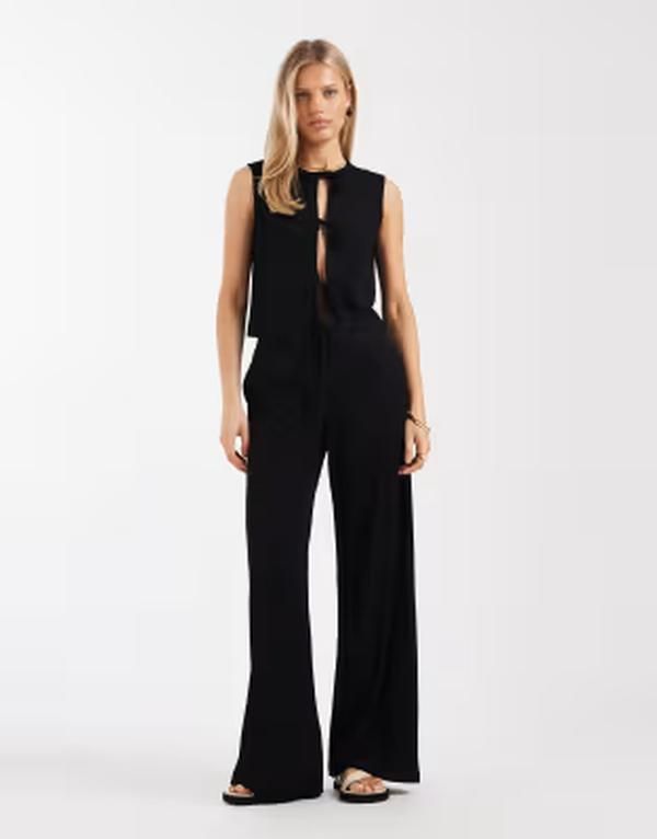 オンリー レディース ボトムス カジュアルパンツ ワイドレッグ ONLY wide leg pull on pants part of a set Black ブラック
