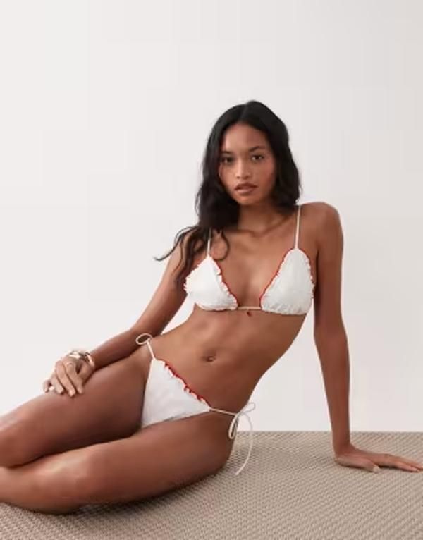 エイソス レディース 水着 トップのみ ASOS DESIGN Brynn Broderie frilly triangle bikini top with chili charm White ホワイト