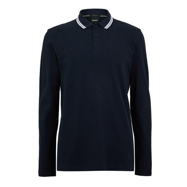ボス メンズ トップス ポロシャツ ロゴ 長袖 Boss Mens BOSS GREEN LongSleeve Polo Top with Logo Detail Plisy Navy ネイビー