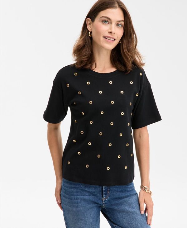 アイエヌシー インターナショナル コンセプト レディース トップス シャツ 半袖 INC International Concepts WomenshortSleeve Grommetop Deep Black ブラック