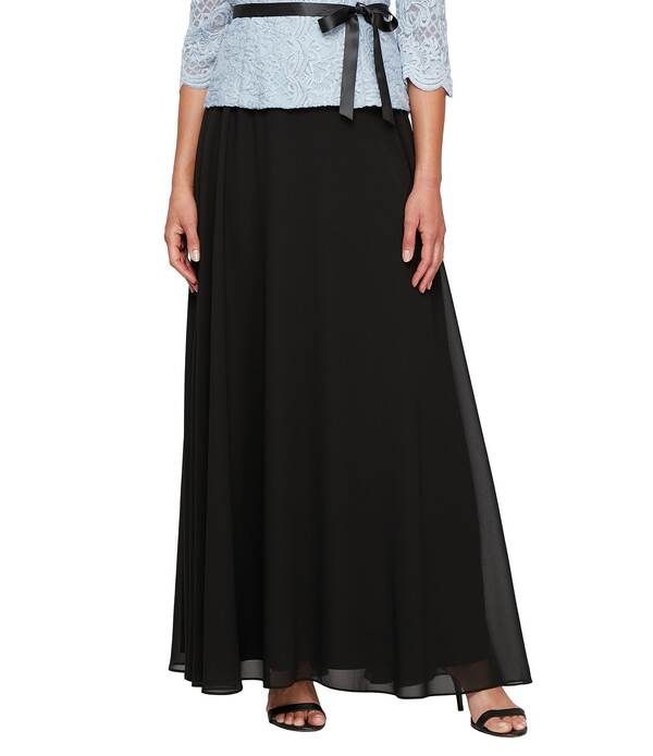 アレックスイブニングス レディース ボトムスカート シフォン A ライン プチ Alex Evenings Petite Size Long Chiffon ALine Full Skirt Black ブラック