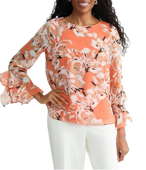 カスパール レディース トップス シャツ フリル ブラウス Kasper Cascade Ruffle Sleeve Blouse Mandarin Multi マルチカラー