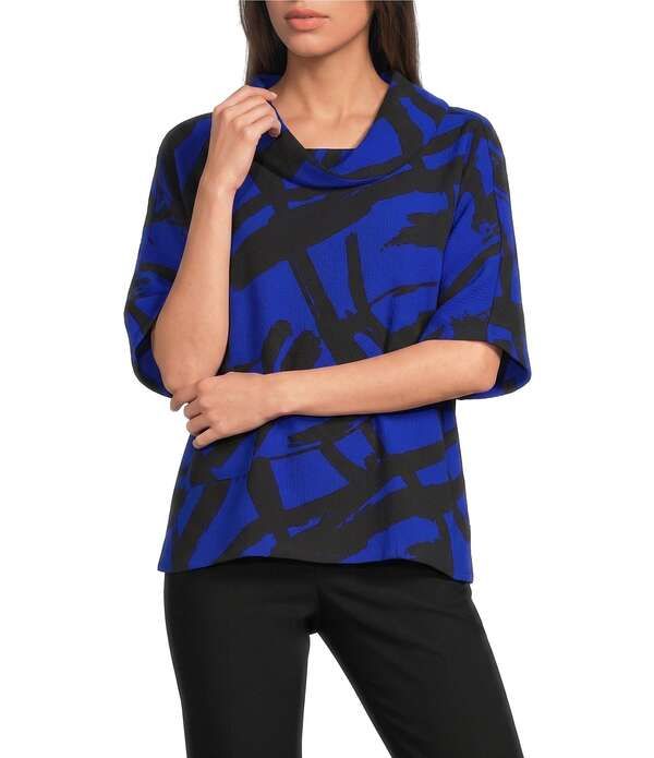 アリ マイルス レディース トップス シャツ Ali Miles Woven Abstract Cowl Neck Short Dolman Sleeve Pullover Top Electric Blue ブルー