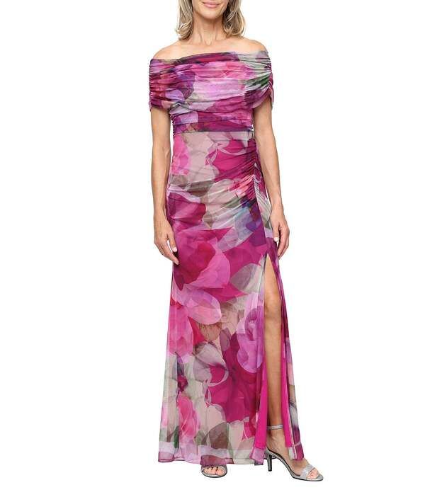 イグナイト レディース トップス ワンピース プチ プリント メッシュ Ignitevenings Petite Size Printed Mesh OffTheShoulder Long Dress Pink Multi ピンク