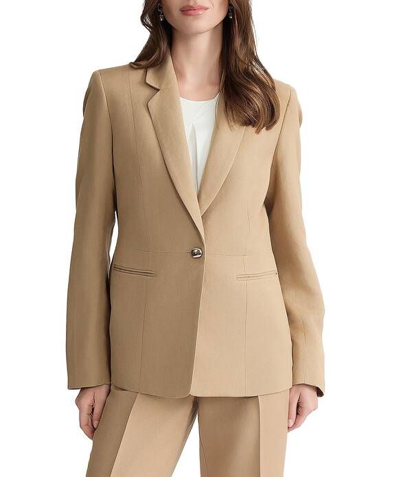 カスパール レディース アウター コート プチ リネン ジャケット Kasper Petite One Button Linen Blend Notch Collar Jacketoasted Wheat
