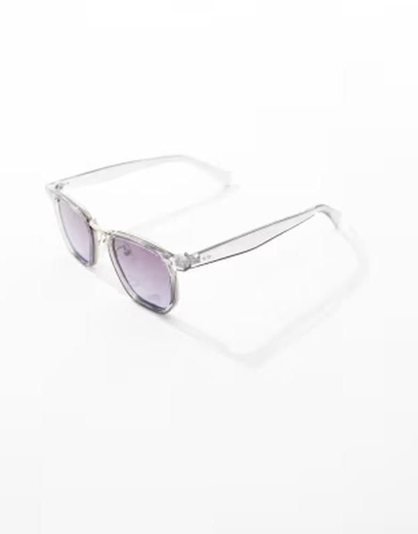 エイソス メンズ アクセサリー サングラス・アイウェア ASOS DESIGN rectangle sunglasses with purple to blue ombre lens and gray crystal frame LIGHT GRAY グレー