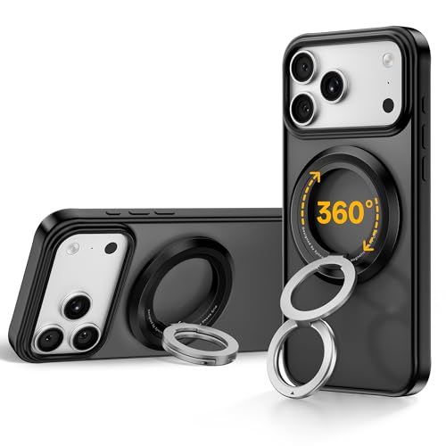 SYNCWIRE MagSafe用スマホリング - 360°回転 マグセーフ リング 両面マグネット バンカーリング 携帯リング 超強力磁気 横/縦置き 折りたたみ 角度調整 簡単取り付け? 2枚メタルリング付 iPhone 17 16 15 91333916