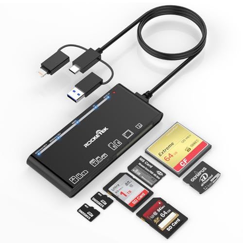 【最新改良モデル】7in1 SDカードリーダー Lightning/USB-C/USB-A対応 5Gbps高速転送 最大2TB対応 SD/TF/CF/MS/XD メモリーカードリーダー OTG機能付き 写真・動画バックアップ iPhone・i 5e8be050