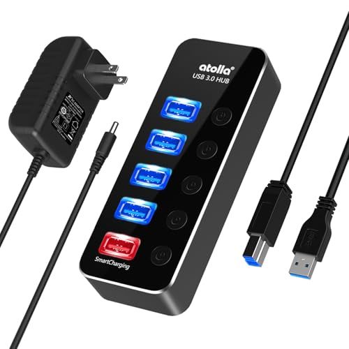 USB3.0ハブ 電源付き atolla USB ハブ 5ポート【USB3.0ポート*4+充電ポート*1】USBハブ セルフパワー/バスパワー USB HUB アルミニウム・独立スイッチ付き USB 3.0 拡張 5Gbps高速データ伝送 A ee8da0db