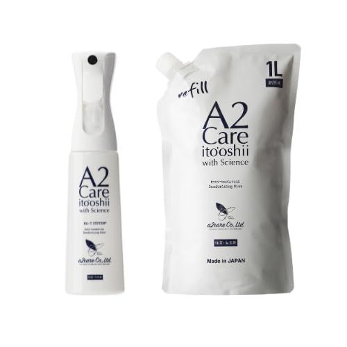 除菌消臭剤A2Care ペット用セット (MAMBOマイクロミストスプレー空ボトル+詰替え用1Lセット_MA-T配合)日本製 アルコールフリー 無香料 無臭 低刺激t