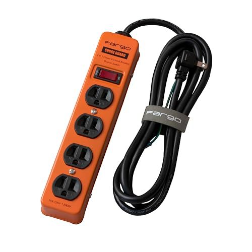 Fargo STEEL TAP 電源タップ スチール製 3ピン対応 アース線付き コード 壁掛け 固定 (オレンジ, 4個口2m)t