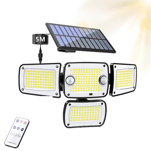 ソーラーライト 分離型 センサーライト 屋外 防水IP65 【342LED・極高輝度版・大型太?能板10×20cm・2つの人感センサー・5M延長コード・4面発光】3つ点灯モード 防犯 3000mAh大容量電池 自動点灯/消灯 ガーデン/玄関/ 5f2141cc
