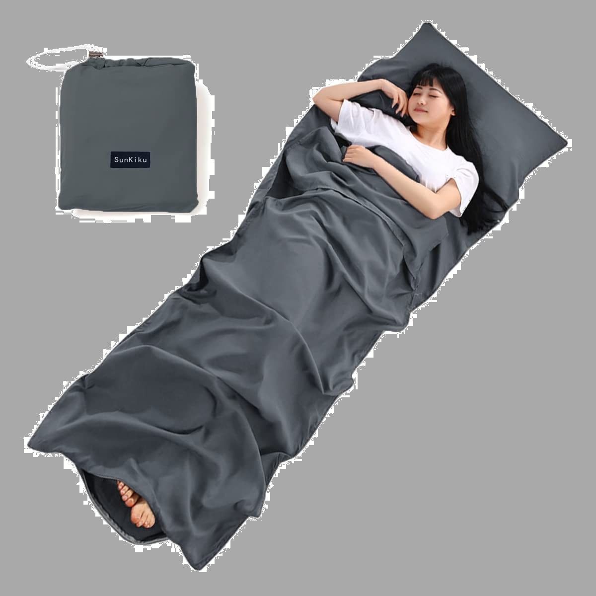 SunKiku インナーシーツ 75x210cm 山小屋泊に最適 インナーシュラフ 軽量 寝袋 丸洗い可 封筒型 肌触り良い 収納バッグ付き