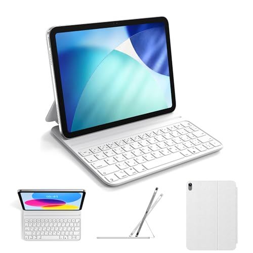 HOU iPad 第10世代 10.9インチ 2022 / 第11世代 11インチ A16 2025 対応 キーボード付きケース【日本語配列】磁気吸着充電式 大型キーキャップ設計 ダブルアングル調整 耐油・耐傷性 軽量設計 (白)as 2d851766