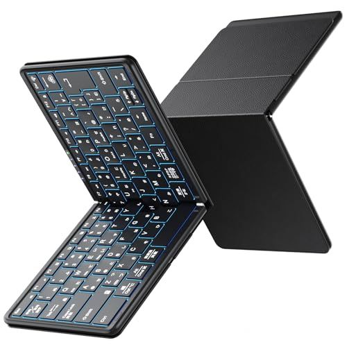 Omikamo Bluetooth＆USB無線両用 キーボード 折りたたみ JIS標準日本語配列 7色LEDバックライト 軽量 左右Shiftキー/L型Enterキー搭載 ipad ワイヤレス タブレット スマホ用 コンパクト 薄型 IOS/ ae0dd715