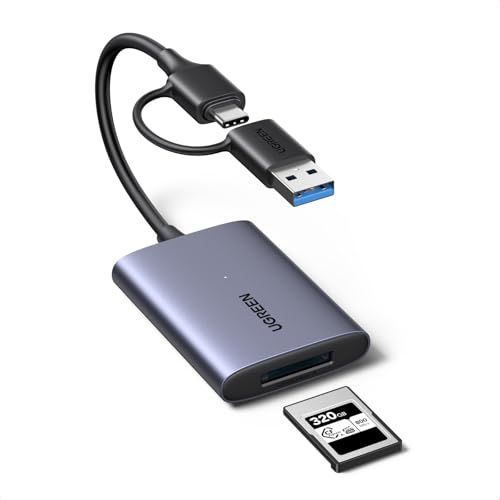 UGREEN CFexpress Type A カードリーダー 2in1 USB-A & Cポート搭載 、最大10Gbps(1250MB/s)USB3.1 Gen2 、CFexpress type Aカード対応 8K転送可能、Mac/Windows/Linut