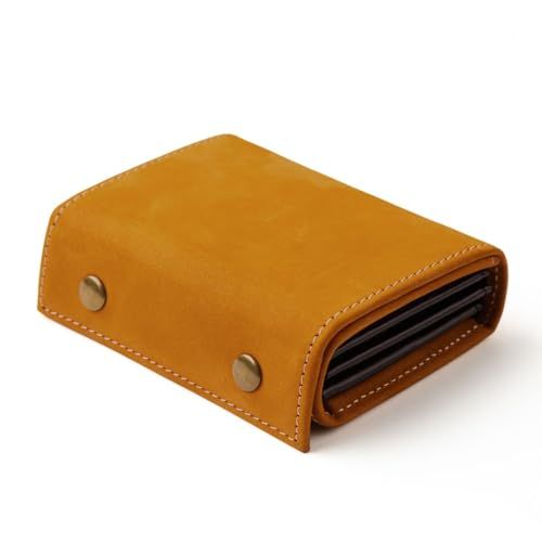 [ 亀登鞄製作所 ] 財布 メンズ 二つ折り財布 (牛革の最表面のみ採用) (柔らかい肌触り) クレイジーホースレザー 本革 職人の手作り 2つ折り財布 箱型の小銭入れ お札を折らずに収納 右利き 左利き ギフト (キャメル)pms c1654c1a