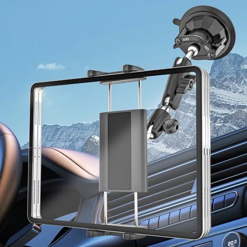 Kolasels【令和7年最新改良】タブレットホルダー 車 ipad 車載ホルダー 重い真空吸盤+360°金属調整アーム タブレット スタンド 車 フロントガラス，インパネ，サイドウィンドウ用 取り付け簡単 日本語説明書付き 対応機種4-13 219ddaaa