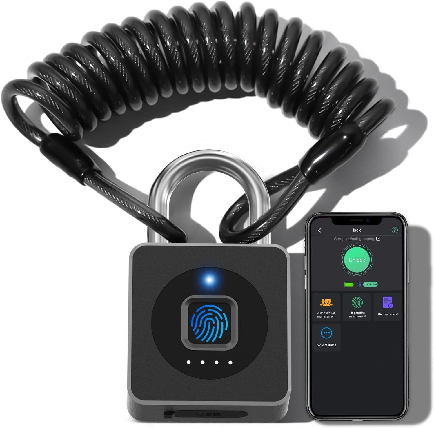 ワイヤーケーブル付き 南京錠 指紋認証 スマートロック スマートキー ドア ロッカー 鍵 電子錠 専用アプリ USB充電 20個指紋登録可能 低電力通知機能 自転車 屋外フェンス ジム 学校 ゲート用 盗難防止 防犯用★m 0f67567e