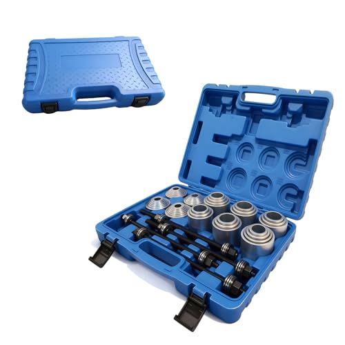 プルスリーブキット 28 点セット 油圧プレス SST特殊工具 汎用 ブッシュ ベアリング マウント 脱着 圧入 交換 ハブベアリング 治具 自動車鉄スリーブブッシュ取り付け・取り外しツール 全車種対応 カーボン鋼製 電気メッキ処理 耐久性 bd034ccc