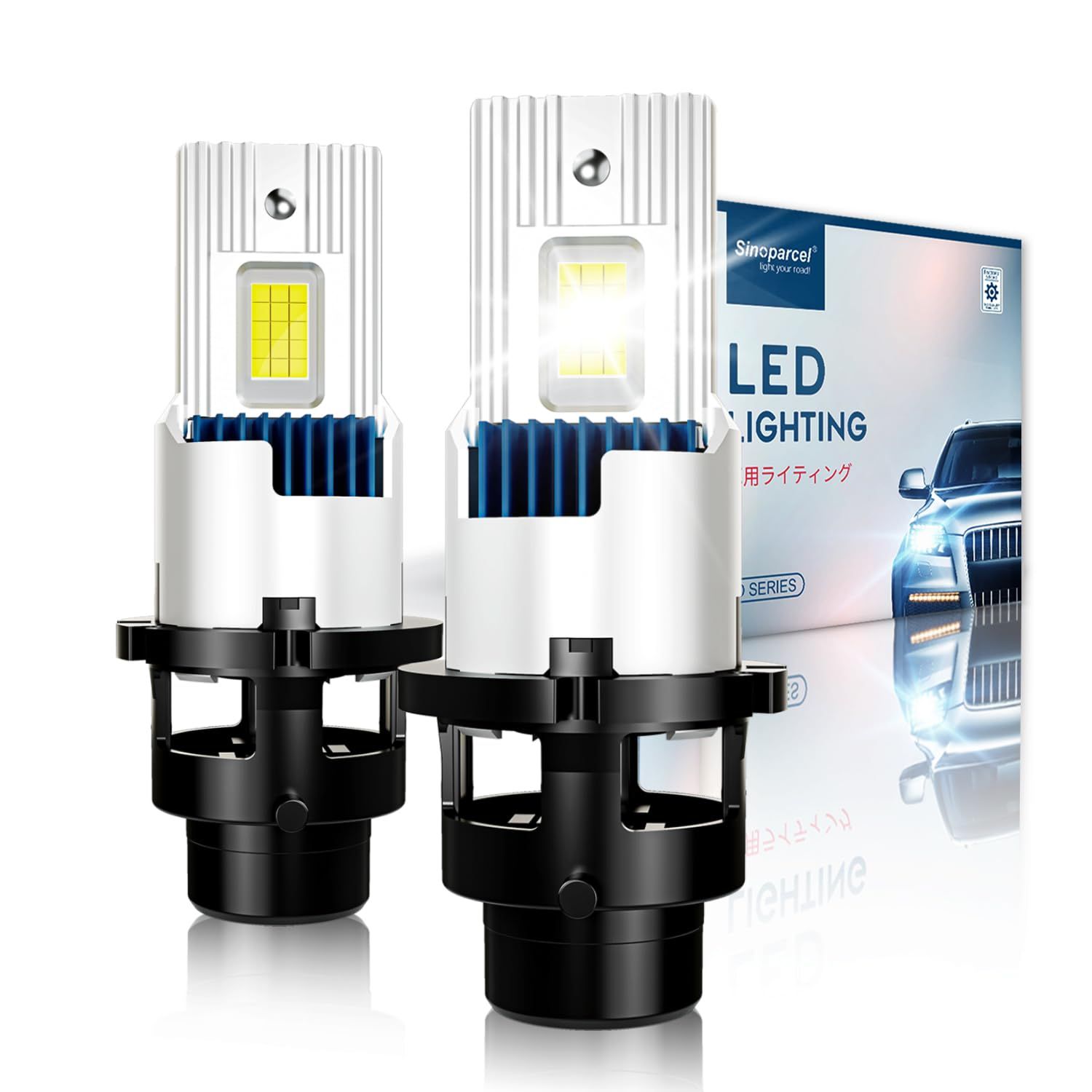 Sinoparcel D4S LED ヘッドライト, 車検対応12V 24V対応 6000K ホワイト 35W, 純正交換用 LED化 バルブ, キャンセラー内蔵 加工無し 2年保証 2個入り