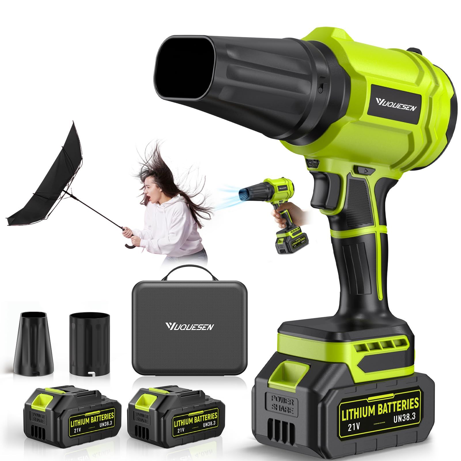 YUQUESEN ブロワー 強力 ブロワー 洗車 - 2個 大容量バッテリー搭載、充電式 電動ハンドヘルド ヘアドライヤー - 軽量で持ち運びやすく/パティオ/庭/キャンプ/テラスなど/さまざまな場面に適しています 日本語取扱説明書付き（オリ 76ae5d66