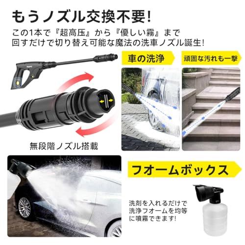 高圧洗浄機【12MPa・静音設計・無段階調整ノズル・A4用紙サイズ・超
