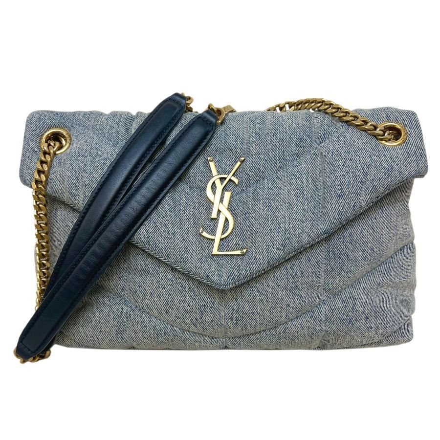SAINT LAULENT PARIS　サンローラン パリ　バッグ　デニム　ルルパファー　セミショルダー　肩掛け　ダブルチェーン　YSL　ロゴ