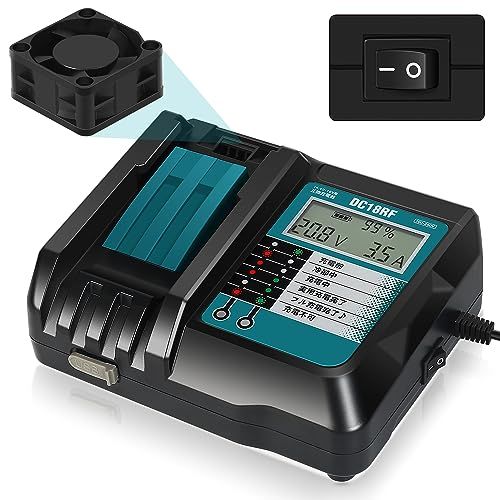 ☆新品☆Abeden マキタ 充電器 18V 冷却ファン搭載 DC18RF 充電器 互換品 ファンスイッチ付き ON/OFF切り替え 液晶付き 14.4v 18v 3.5A マキタ18Vバッテリーチャージャー 充電完了メロディ 壁付け スマホ cdc09f1f