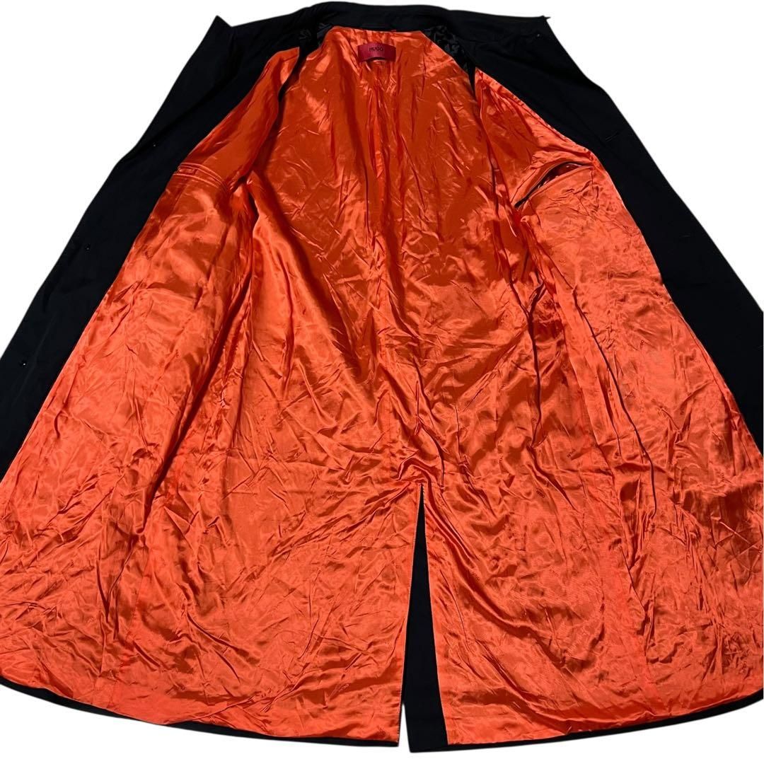 HUGO BOSS ヒューゴボス 総柄 ベルト付き ブラック オレンジ コットン ステンカラーコート メンズ I2-00037 【中古】 HUGO BOSS ヒューゴボス 総柄 ベルト付き ブラック オレンジ コットン