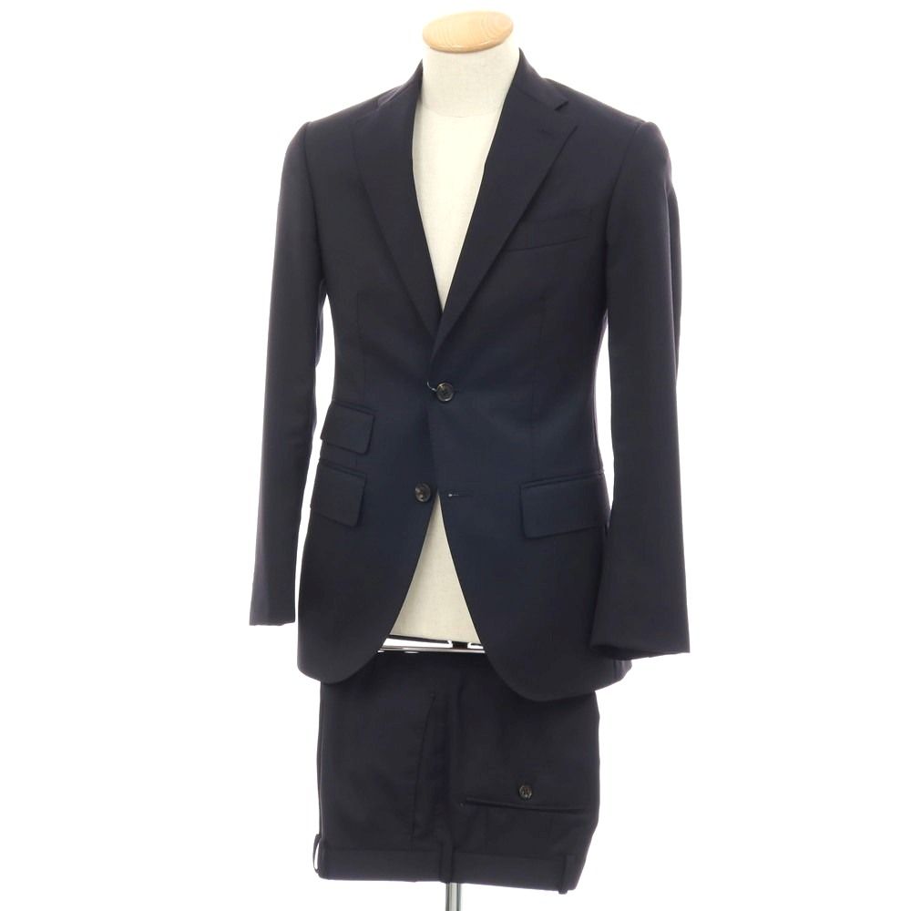 【中古】テーラーフィールズ tailorfields ウールポリエステル 2つボタンスーツ ダークネイビー【サイズ上38/下79】【メンズ】