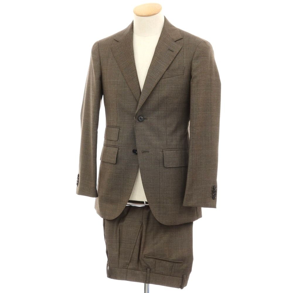 【中古】スーツカンパニー THE SUIT COMPANY ウール グレンチェック 2つボタンスーツ アッシュブラウン【サイズ165（S位）】【メンズ】