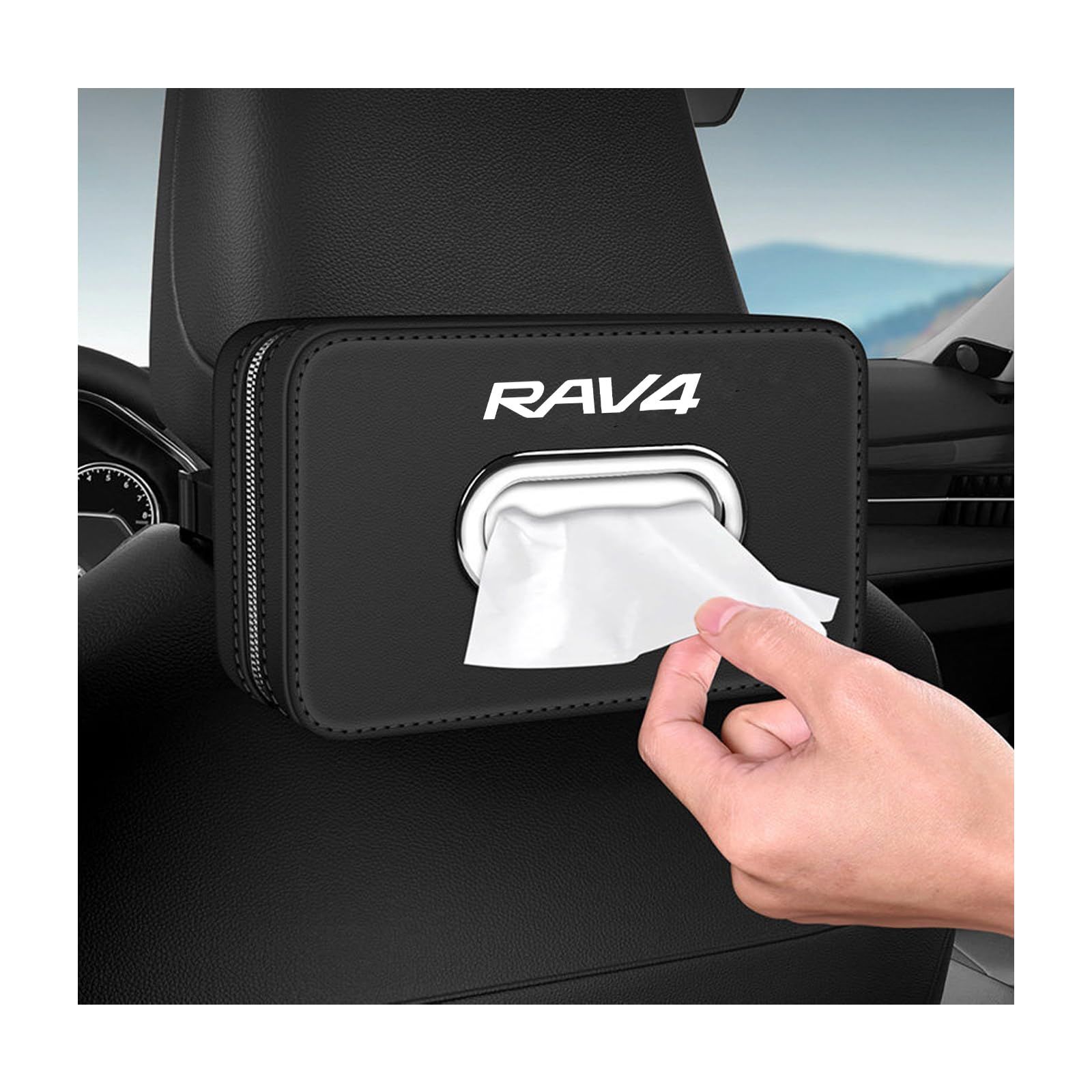 MAIFANGQI車用ティッシュケース，RAV4 に適し車 ティッシュホルダー，厳選されたナッパレザー素材,大容量のカスタマイズ ティッシュホルダー,耐久×耐磨耗の超強性能，ファスナー式開閉、大開口設計,4層のマテリアル構造を選択，さまざまな 62106cb1
