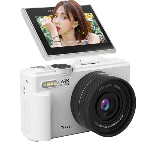 AiMike 5K デジカメ スマホに送れる デジタルカメラ WIFI転送機能 7500万画素 180度回転可ディスプレイ 64GBマイクロSDカード付き 18倍デジタルズーム オートフォーカス機能 ウェブカメラ 19種類フィルター 自撮り便 6565452f
