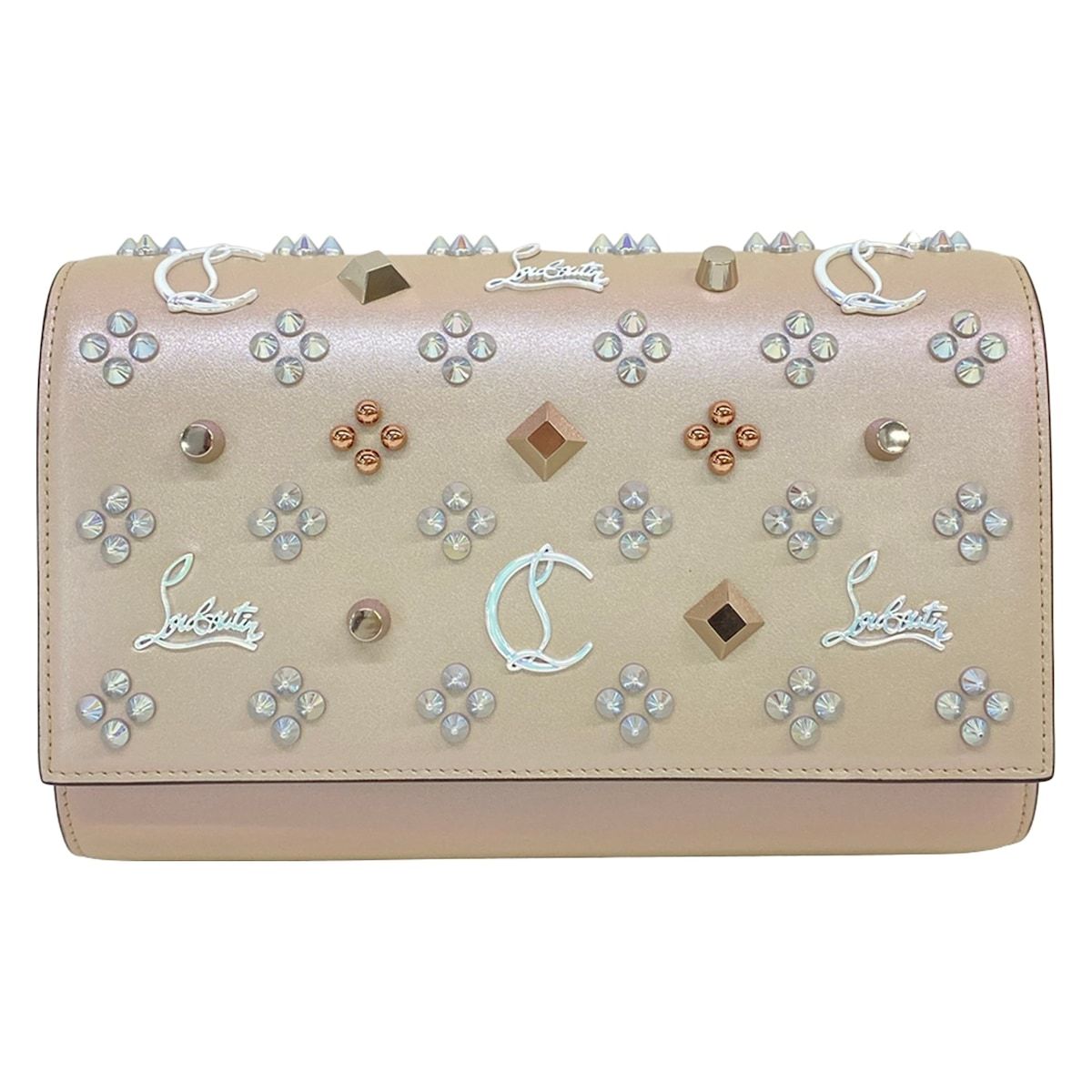 CHRISTIAN LOUBOUTIN(クリスチャンルブタン) クラッチバッグ美品 パロマ クラッチ 1205042 ベージュ ルビインザスカイ/スタッズ レザー