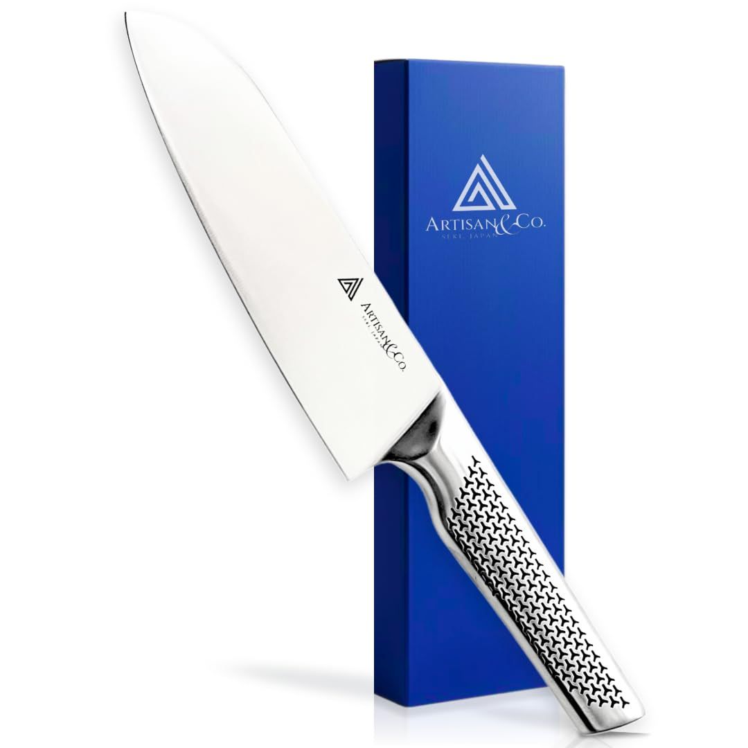【プロ料理人と刀匠が推薦】ARTISAN&Co.SEKI.JAPAN正規品 岐阜県関市製 三徳包丁 プロが愛用する切れる包丁 シャープナー 2点セット オールステンレス 食洗機対応 両刃 (三徳包丁185㎜ + シャープナー付き)