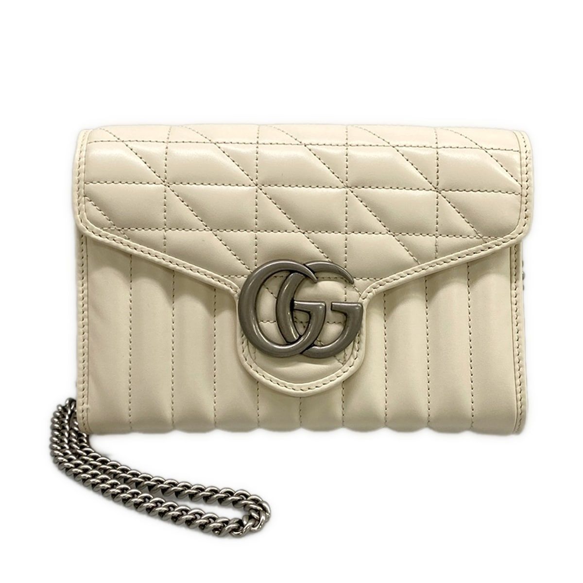 GUCCI(グッチ) 財布 GGマーモント 474575 アイボリー チェーンウォレット/ショルダーストラップ着脱可 レザー